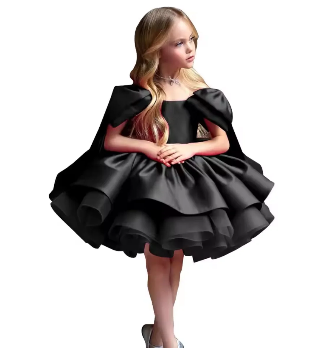 

Elegant Flower Girl Dress For Wedding Satin Bows Sleeveless Ball Gowns Birthday Party First Communion Dress For Girls