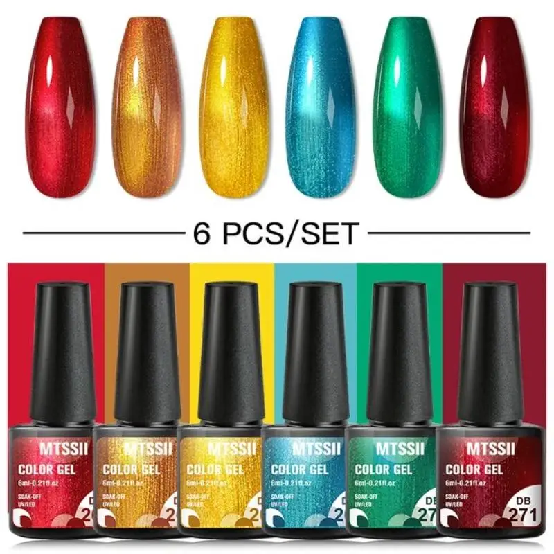 

6Pcs/Set Metallic Nail Color Gel Polish Gold Silver Mirror Gel Nail Polish Manicure Gel UV Polish Mirror Gel Art Varnish