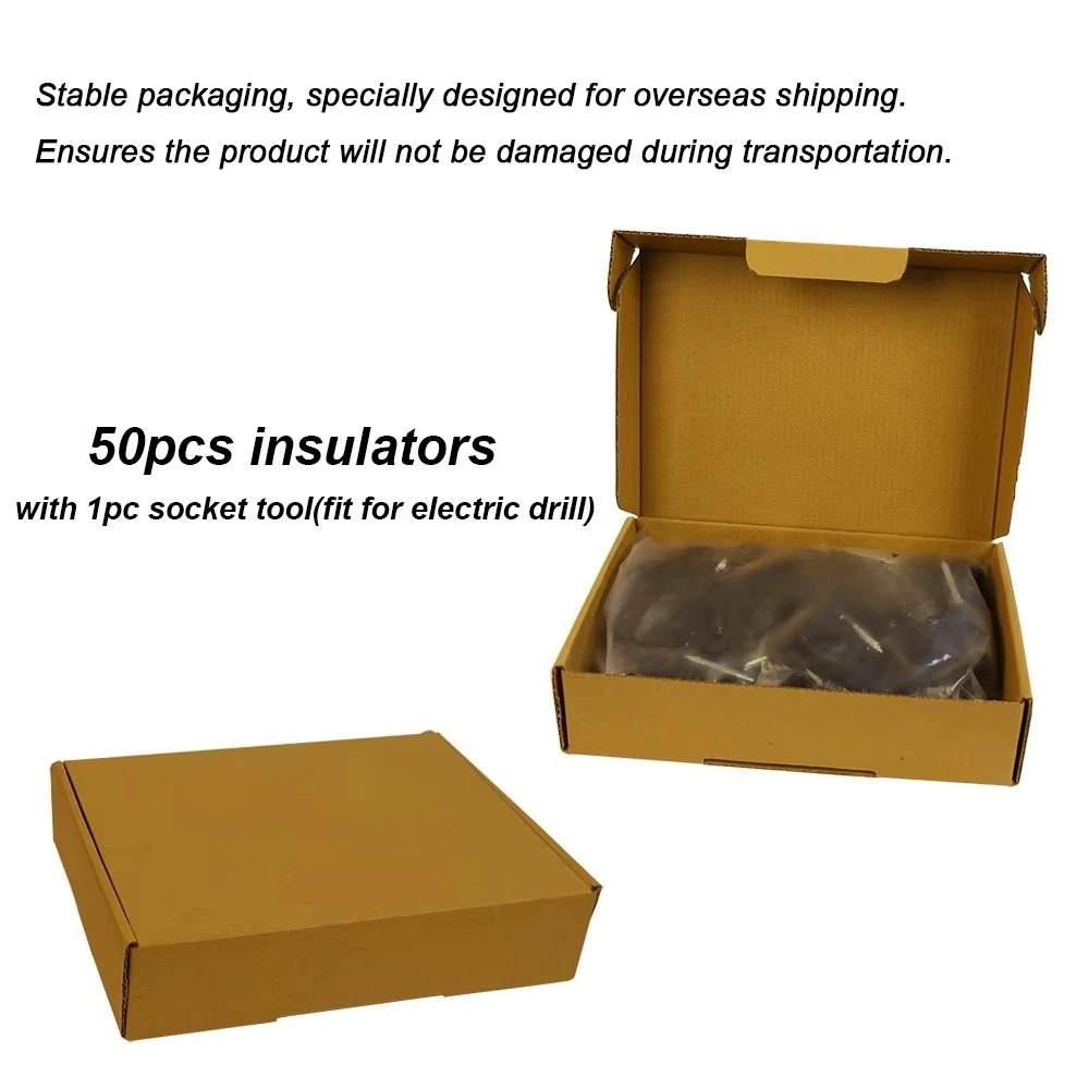 50 قطعة عازل سياج كهربائي ، عازل أسود ذاتي التنصت ، عازل برغي حلقة السياج لعمود الخشب