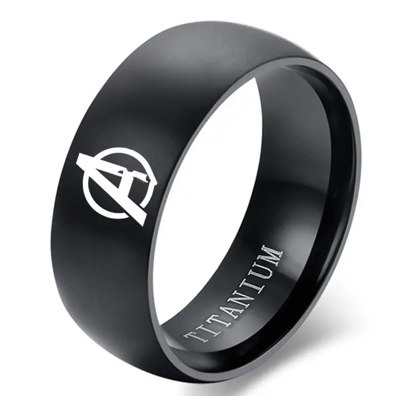 8mm Hot Film Ring Schwarz Titan Aveng Logo Ring Für Männer und Frauen