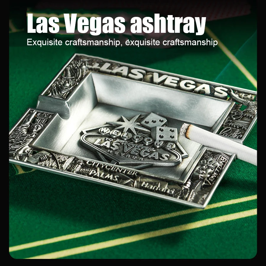 

Las Vegas Embossed Pattern High-end Club Texas Hold'em Mahjong Dedicated Metal Ashtray