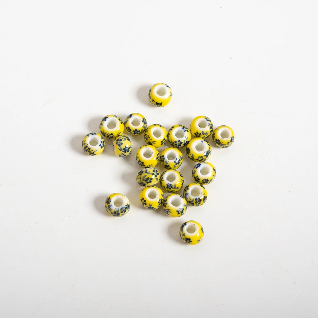 Желтые керамические бусины с цветочным узором, аксессуары для изготовления ювелирных изделий своими руками, круглые цилиндрические бусины, ожерелье, браслет, серьги 20p Желтые керамические бусины с цветочным узором, аксессуары для изготовления ювелирных изделий своими руками, круглые цилиндрические бусины, ожерелье, браслет, серьги 20p