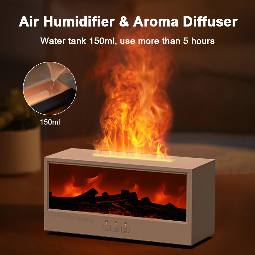 Fireplace Air Humidifier Essential Oil Diffuser Flame Humidifier For Home Aromatherapy Fragrance Diffuser with RGB Night Light