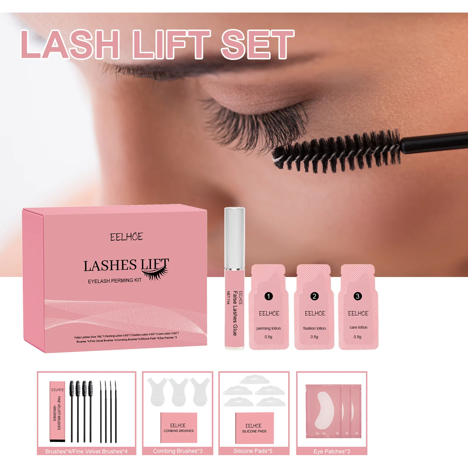 Ensemble de rehaussement de cils pour femme, kit de beauté noir, cils bouclés, rehausser l'apparence des sourcils, maquillage féminin, 5 pièces par ensemble