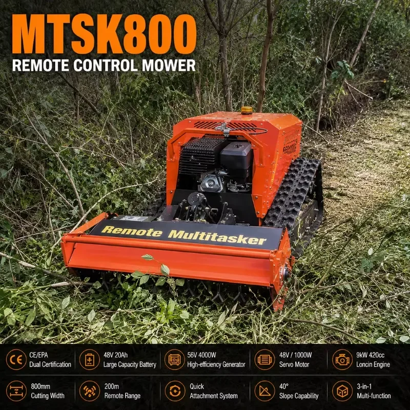 Vigorun Lawn Mower, 800mm Cut 40° Slope Remote Forestry Mulcher for Mountain Orchard Shrub Clearing