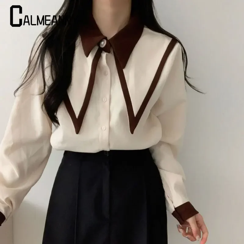 Camicie da donna 2023 primavera autunno nuovo elegante vintage manica lunga da donna colletto alla Peter Pan fascino moda edizione coreana top retrò
