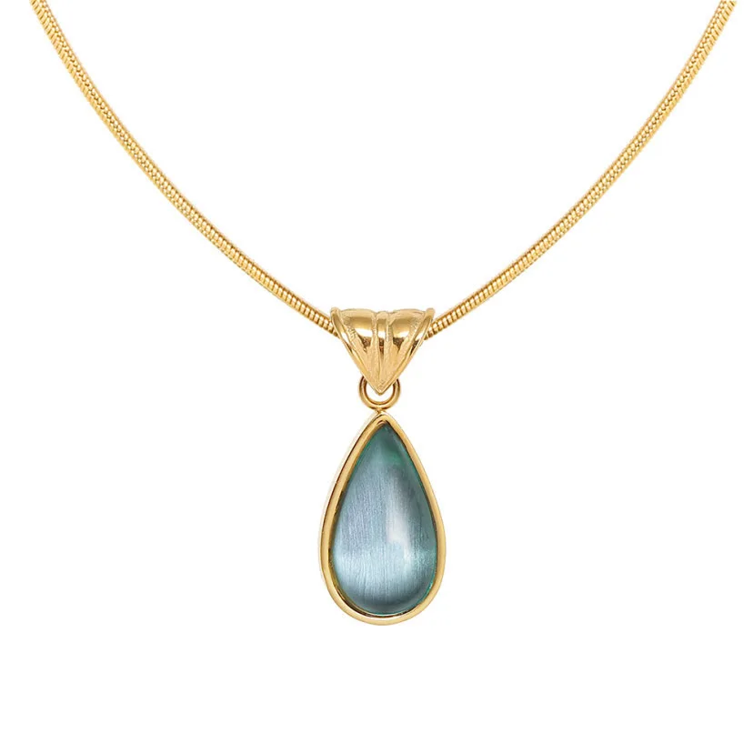 Fashion Classic Tears of the Blue Ocean Pendant Necklace Women's Choker Fashion Titanium Steel Gold-plated Snake Bone Necklace image 4