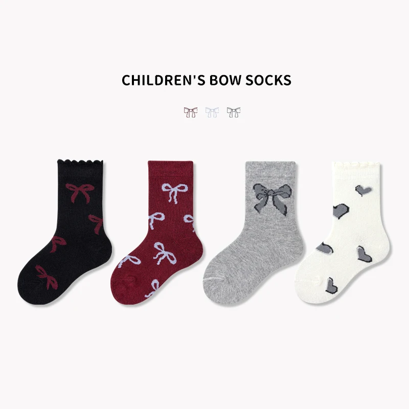 مجموعة من 4 أزواج من جوارب الكاحل للأطفال بربطة عنق لطيفة من القطن على الطراز الكوري جوارب فتاة الأميرة الحلوة #1