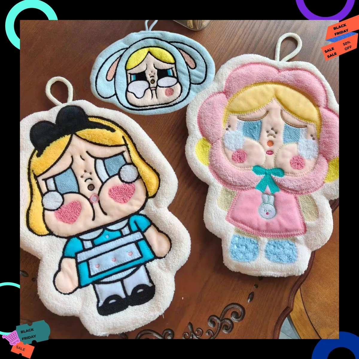 Hanging Hand Towel Cartoon Crying Baby Alice, Quick Dry Kitchen Towel Household Cleaning Cloth Handkerchief for Home Kitchen