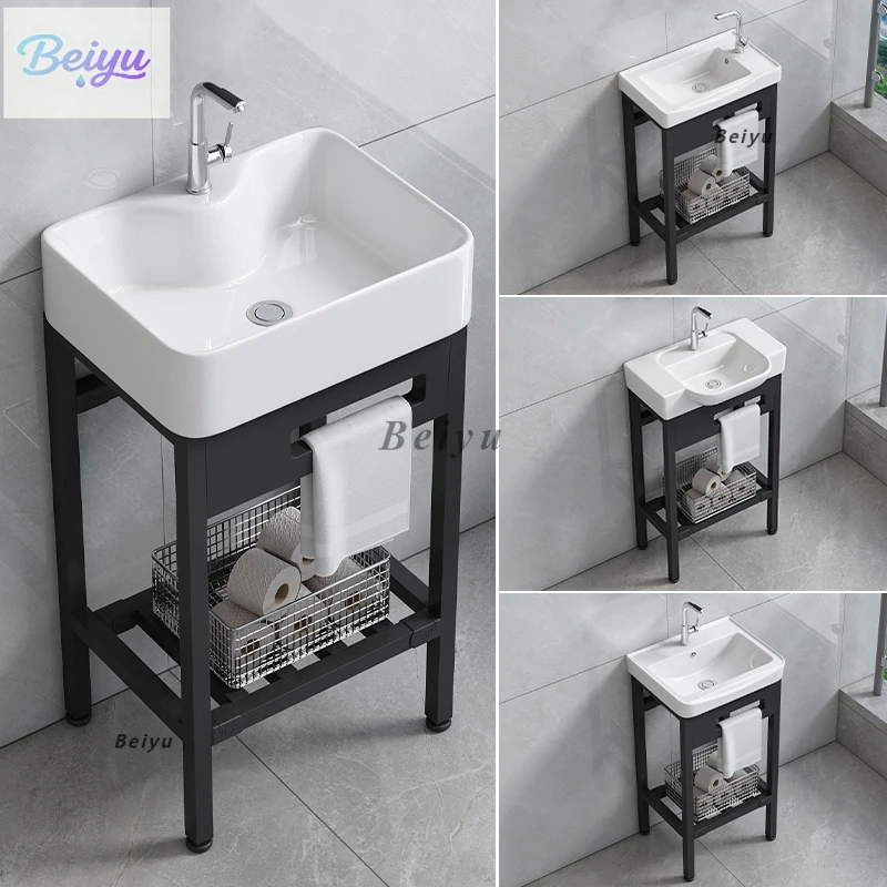 

No punching integrated ceramic wash basin small apartment bathroom washbasin thickened bracket balcony wash table waterproof