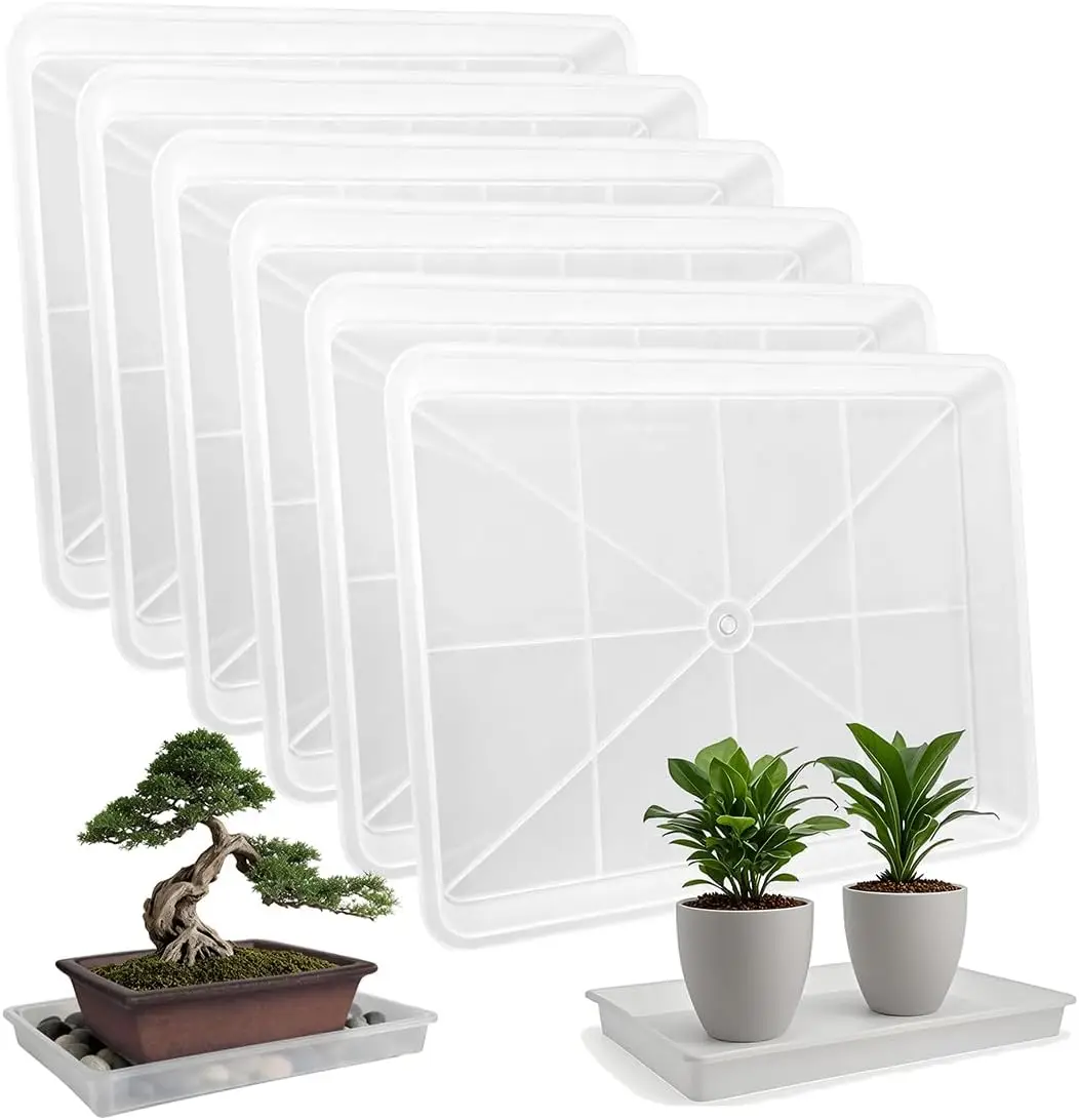 

6 Pack Plastic Bonsai Humidity Trays, Rectangle Plant Growing Saucer Water Catcher Drip Tray, Seed Starter Drainage Tray