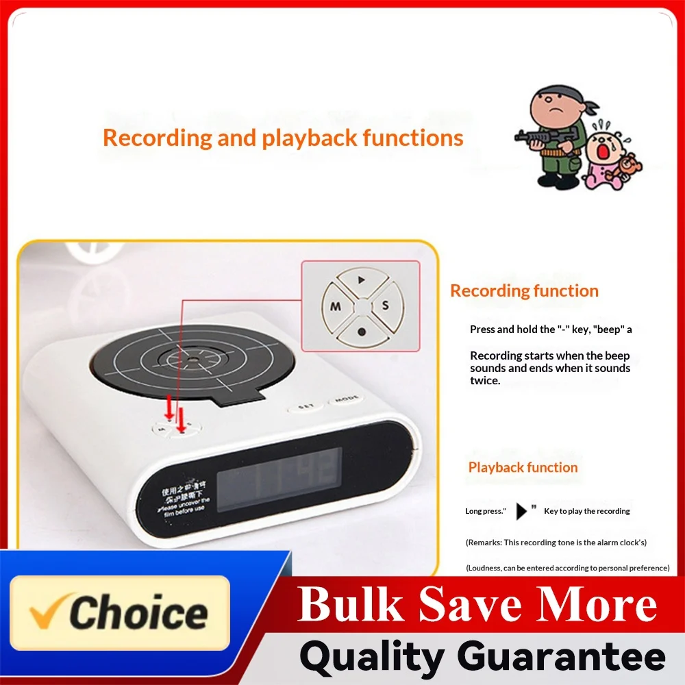 Digital Target Alarm Clock with Gun & LED Display Ringtones Customization 2 Alarming Modes for Heavy Sleepers Novelty Girls