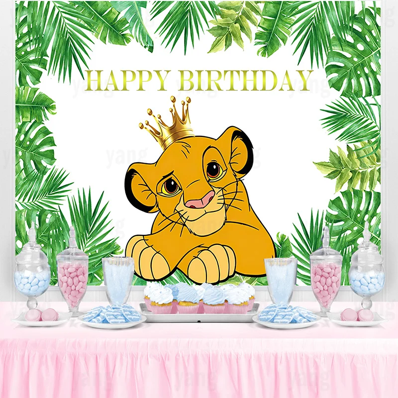 Fondo con hojas de Simba y El Rey León de Disney para decoración de fiesta de cumpleaños de niño, telón de estudio de fotografía Digital 3d