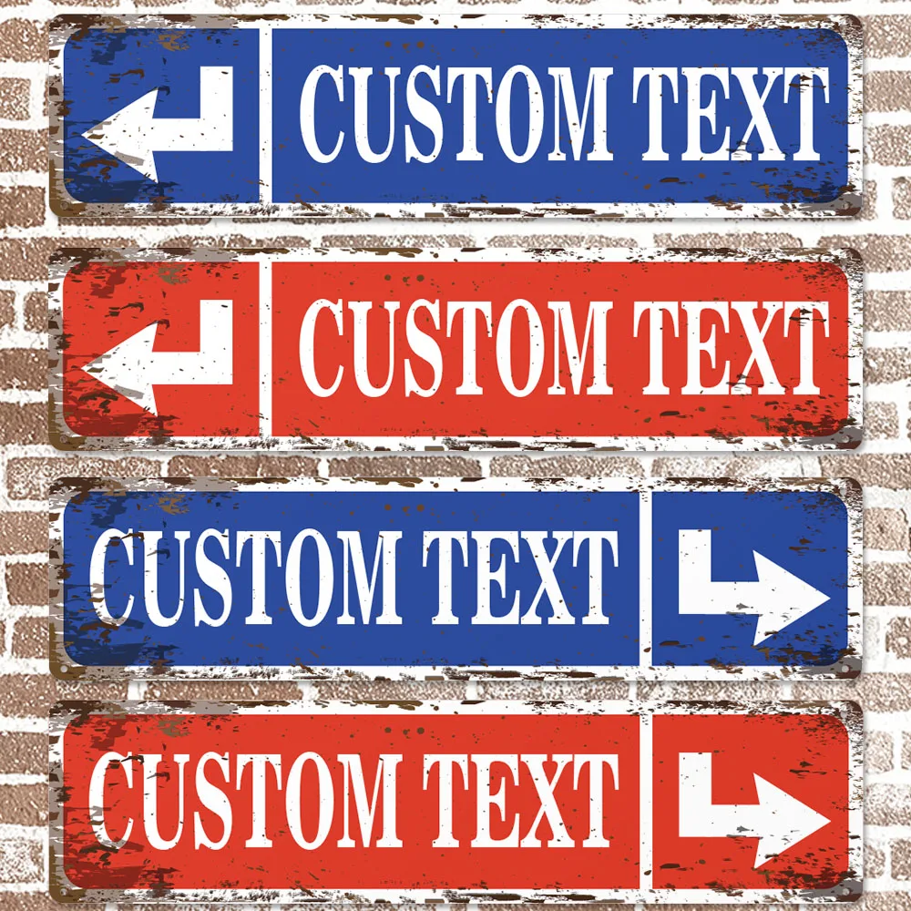 

1pc 4 styles blue/red left/right corner Personalized Text Metal Wall Signs Tin Plate Signs for door or corner wall decor