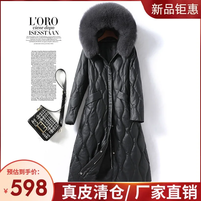 2023 Winter New Haining Leder Daunen jacke Damen mittellange schlanke verdickte Fuchs Fell Schaffell koreanische lässige Komfort Oberbekleidung