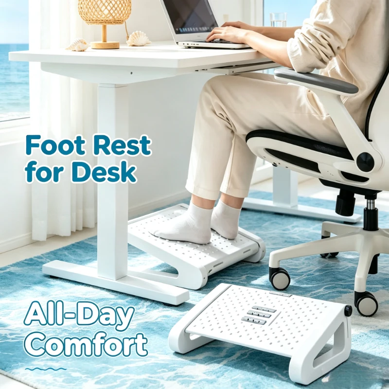 

Portable Adjustable White Under Desk Foot Rest, Ergonomic Support Stool, Relax Your Feet During Office and Household Work