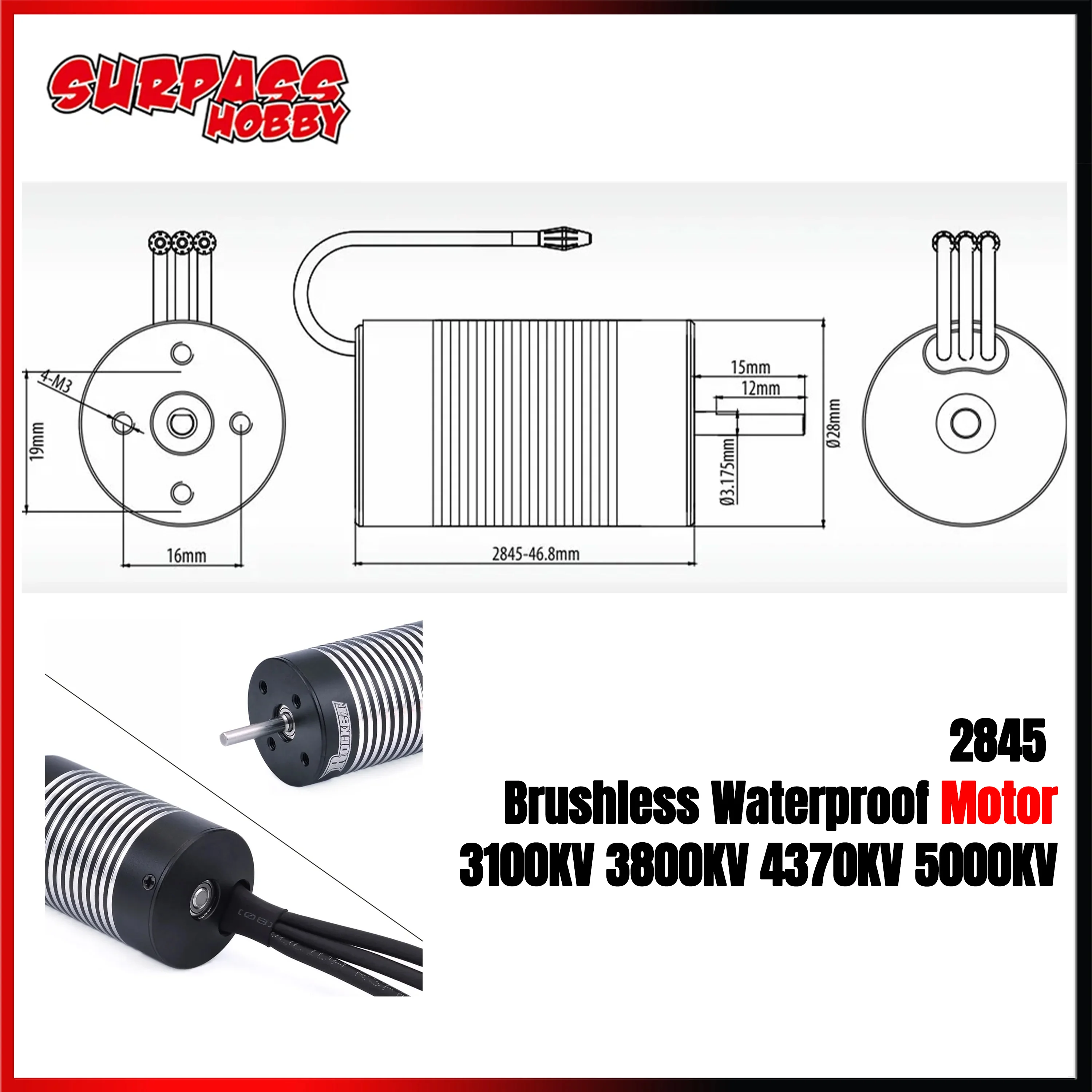 

Surpass Hobby Rocket 2845 Brushless Waterproof Motor 3100KV 3800KV 4370KV 5000KV for 1/12 1/14 RC Car Truck Crawler Axial Wltoys