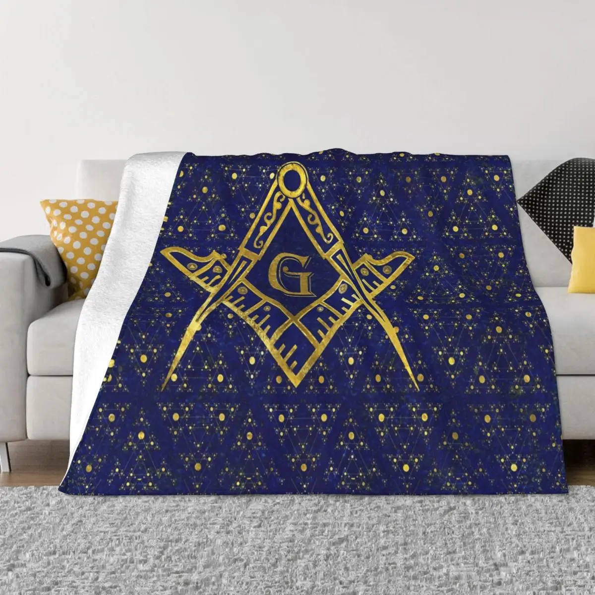 Freemasonry Symbol Fleece Throw Blankets Masonic Mason Freemason Blankets for Bed Outdoor Lightweight Thin Bedspread