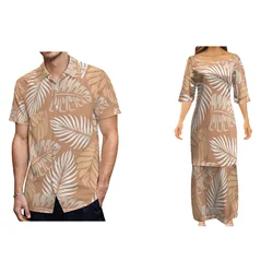 Custom Couple 2 Set of Samoan Puletasi Polynesian Classic Pattern Women Dresses And Man Short T-shirt New Design Matching