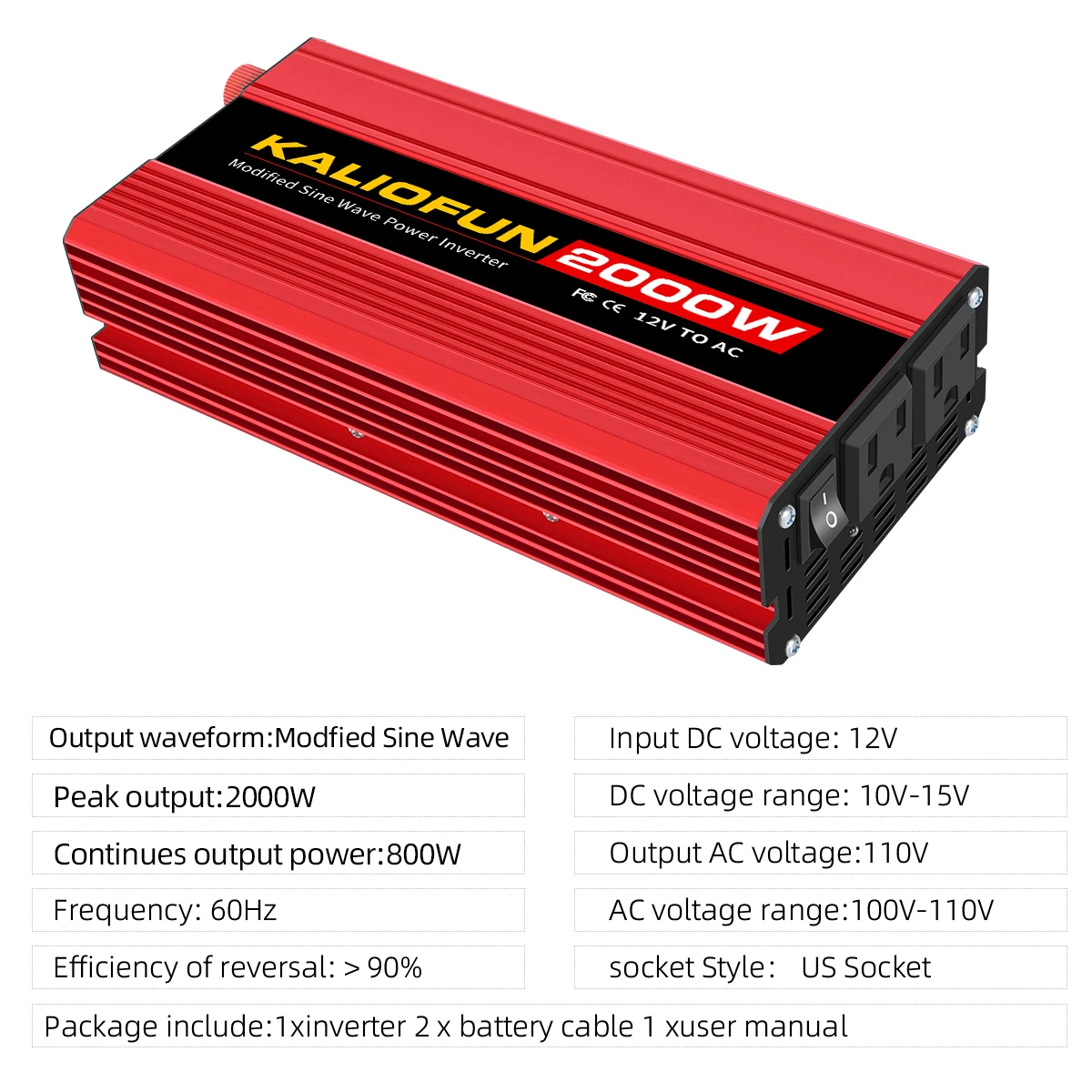 KALIOFUN 1500 واط/2000 واط/2500 واط/3000 واط تعديل موجة جيبية عاكس الطاقة 12 فولت إلى 110 فولت العالمي سيارة متعددة حماية الطوارئ