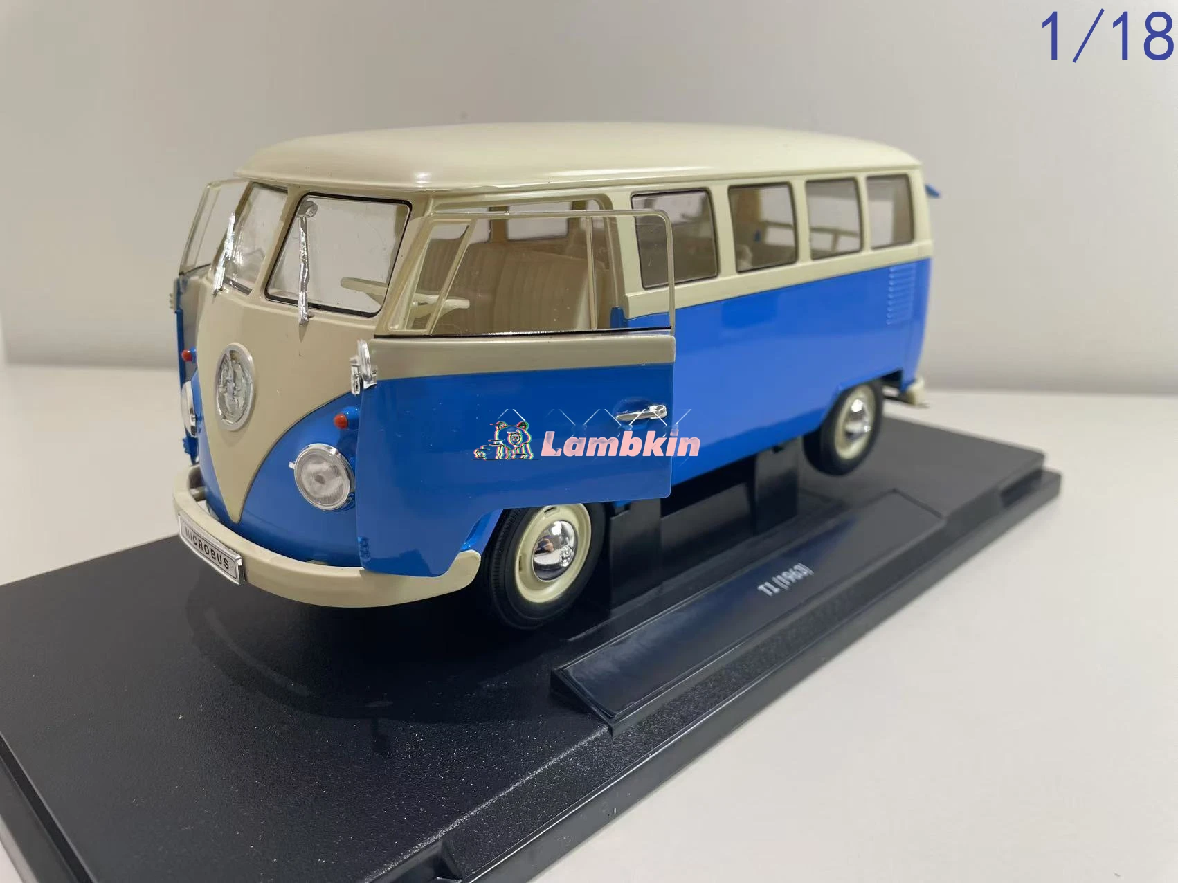 Original 1/18 VW T1 azul MICROBUS bus 1963 modelo raro que se puede abrir exhibición estática del hogar decoración del coche regalos de cumpleaños