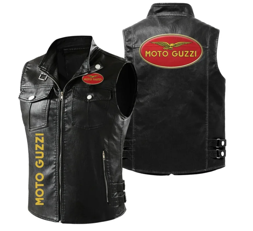 2023 Lente Herfst Heren Moto Guzzi Truck Logo Mouwloos Vest Mode Motorfiets Rits Jas Warm Leren Heren Vest