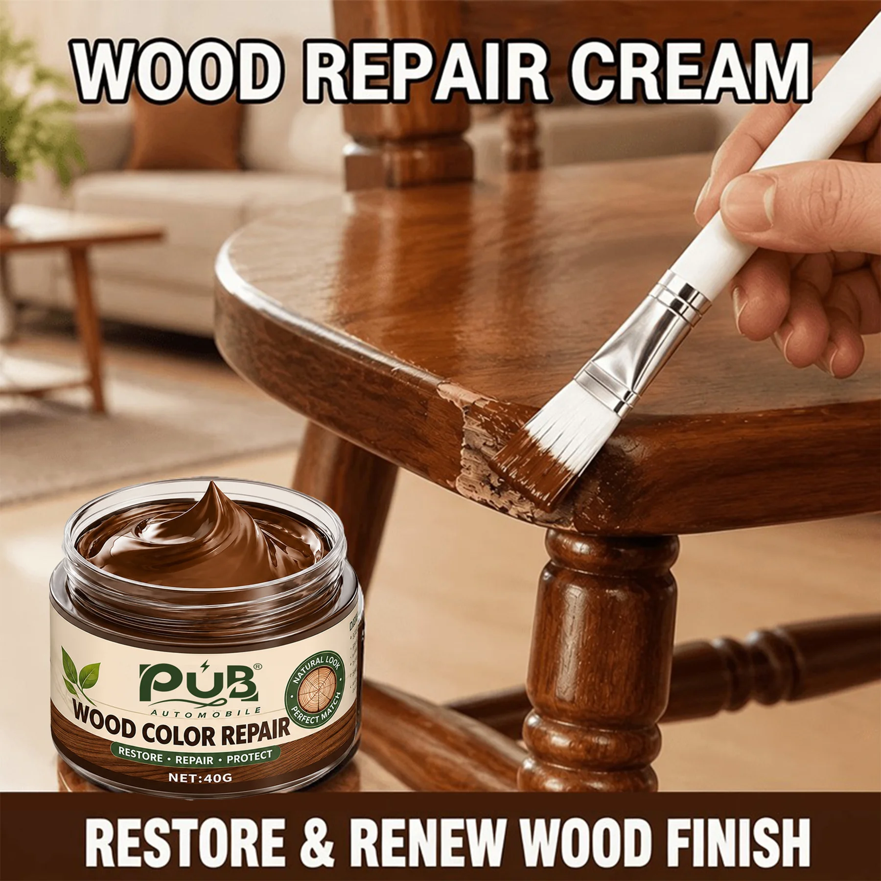 All-in-One Wood Repair Paste, fix scratches cracks dents for doors cabinets floors, easy apply natural grain blend