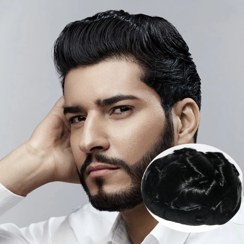 Peluca de hombre 100% peluquín de cabello humano Mono peluquín 130% densidad duradero prótesis masculina peluquín hombres 6 "sistema de reemplazo de cabello