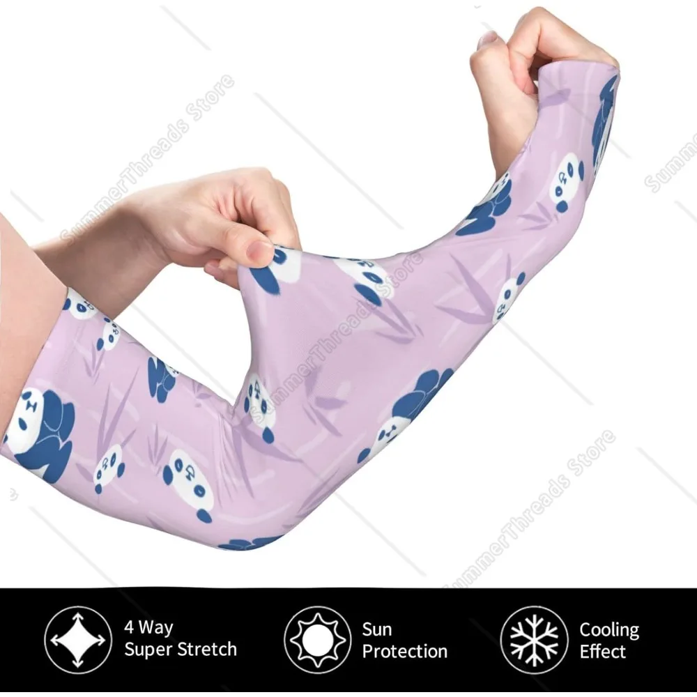 Bonito panda braço de bambu anti-uv jardinagem fazenda mangas de seda gelo antiderrapante tatuagem braço manguito para homem e mulher