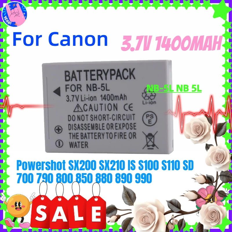 

NB-5L NB 5L 3.7V 1400mAh Camera Battery for Canon Powershot SX200 SX210 IS S100 S110 SD 700 790 800 850 880 890 990 Batteries