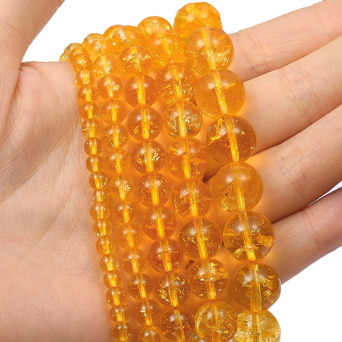 Natursteinperlen, Citrinperlen, gelber Quarzkristall, runde lose Abstandsperlen für die Schmuckherstellung, DIY-Armbänder, Halskette – Detail 4