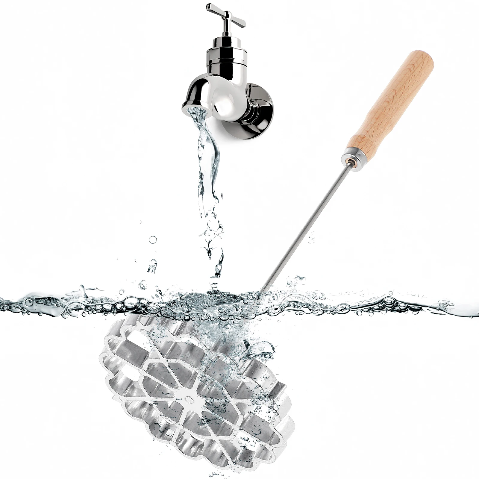 Molde para freír aceite para el hogar, cuchara antiadherente de acero inoxidable, mango de madera, utensilio de cocina, ayuda para freír aperitivos