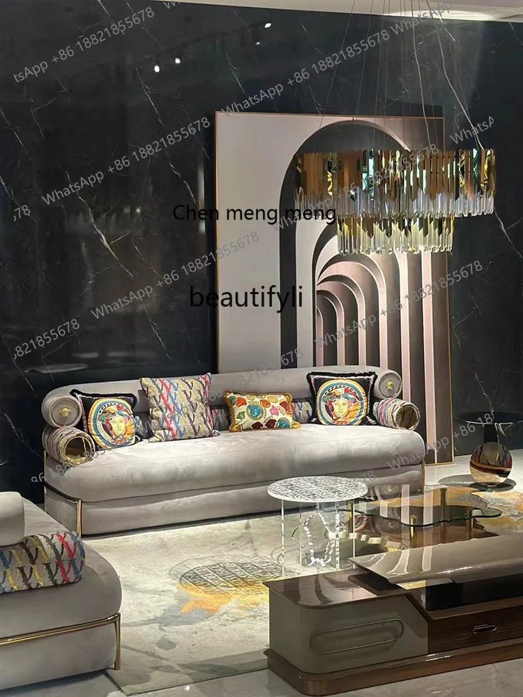 

ssE1001 Italian Light Luxury Modern Minimalist Living Room Fabric Craft Sofa Curved Sofa Villa Three-Seat Living Room Furniture