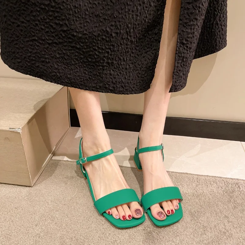 Women\'s Sandals  2024 Summer Open Toe Party Wedding Pumps Fashion Concise  Buckle Shoes Woman Chunky Heel Heels Sandals Female