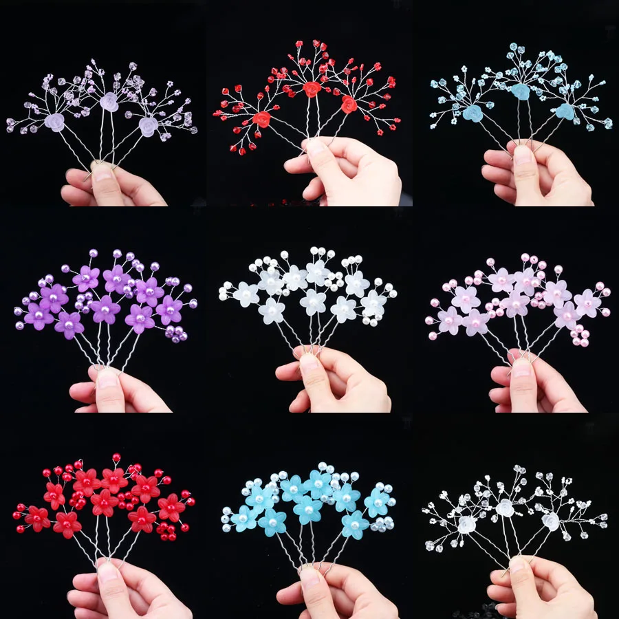 10PC Crystal Pearl Hairpin U Shaped Flower Hairpin Stick Rhinestone Pearl Hair Pins Forks Bridal Tiara Headpiece Hair Accessorie