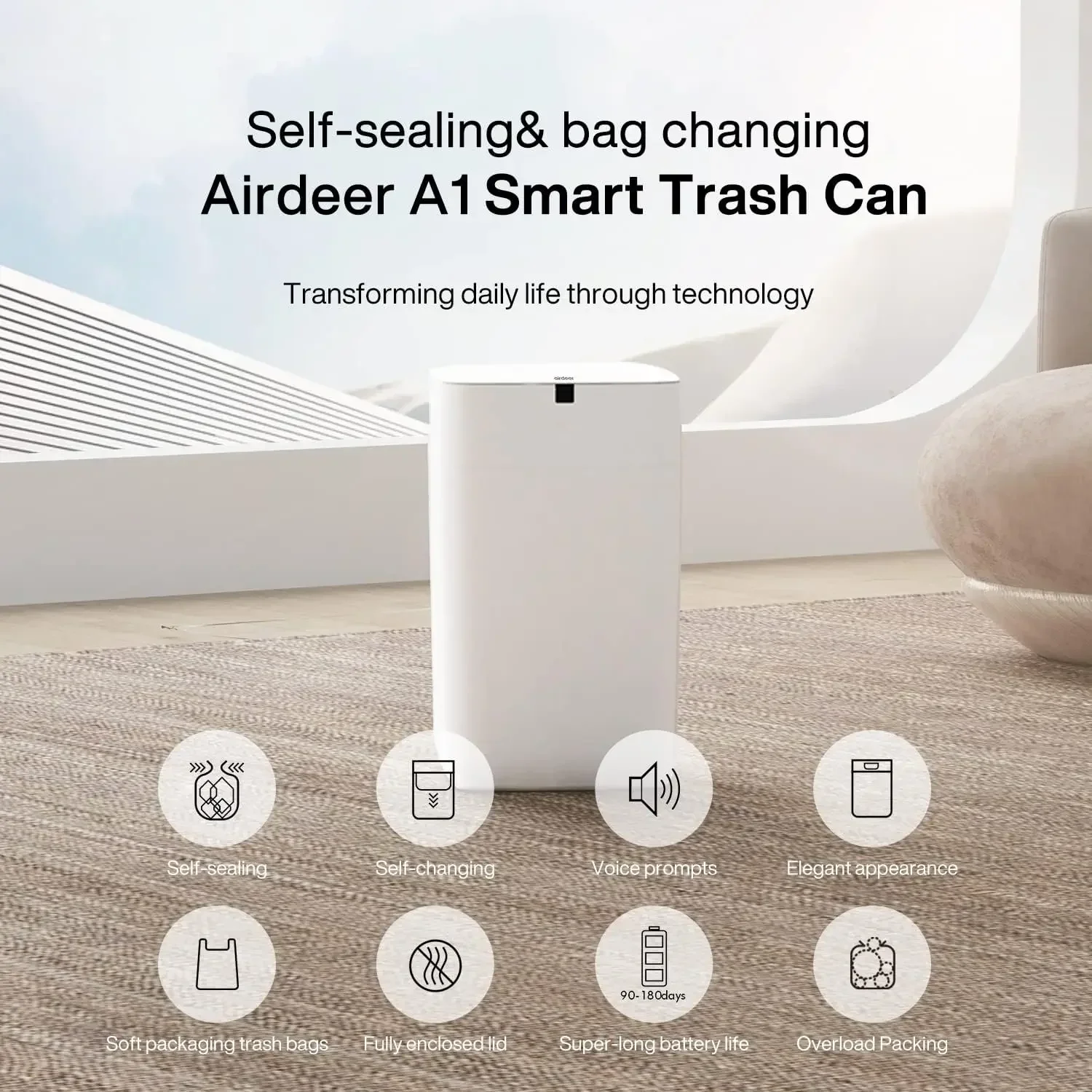 Automatic Trash Can, 4 Gallon Self Sealing and Self-Changing Smart Trash Can, Motion Sensor, Touchless Garbage can with lid for