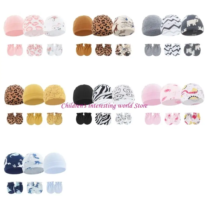 

3 Set Baby Fetal Caps Newborns Headwear with Anti Scratch Gloves Set Breathable 425F