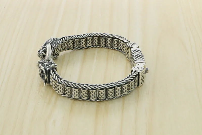 S925 Silver Bracelet Sterling Silver Aggressive Double Leader Hip Hop Personality Men's Rough Fashion Style Old Fashionable Chin