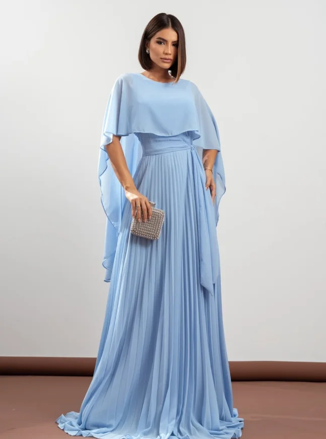 تخصيص جودة عالية طول الأرض نصف كاب الأكمام سستة عارية الذراعين الأزرق التجاعيد النساء Abiye Uzun Elbise Modelleri فساتين سهره