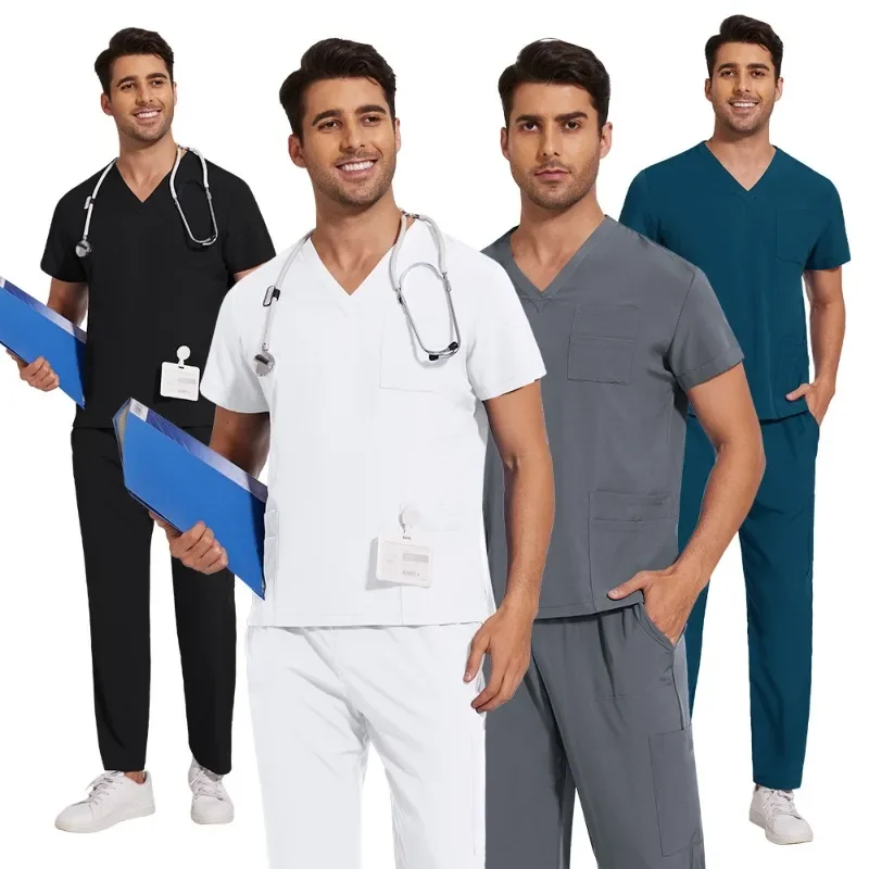 Clinical Green Gray Blue White Sanitary Dentist Medical Nursing Veterinary Surgical Uniform Men Work Wear Jogger Man Scrubs Set