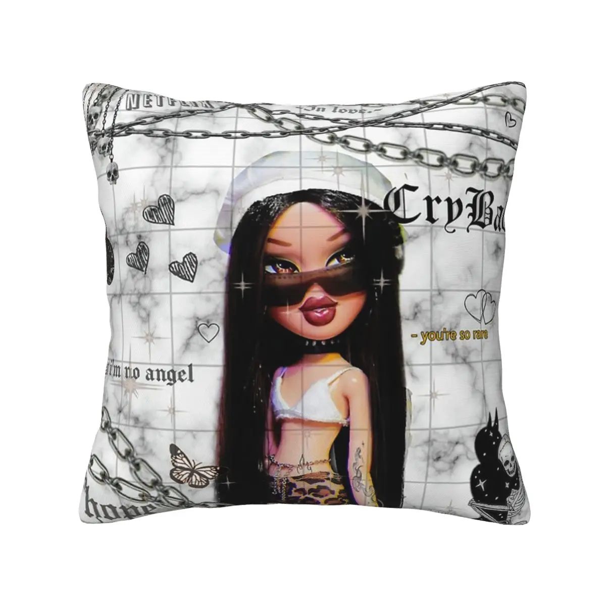 Suave bratz doll marble meme cheetah chains butterfly angel sliver trendy Cushion Cover Decoration Pillow Case Cover for Home