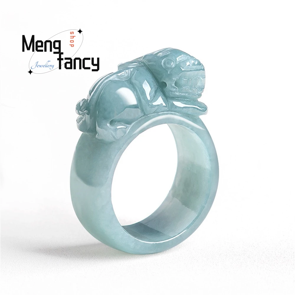 

Fashion Authentic Natural A Goods Jade Blue Water Pixiu Finger Jade Ring Atmospheric Pichu Men And Women Ring Ornaments