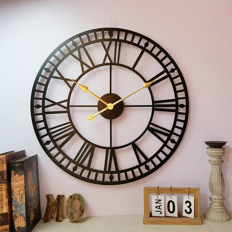 Vintage Industrial Style Wall Clock European Metal Roman Digital Home Wall Watch Living Room Office Bar Art Decoration Horologe