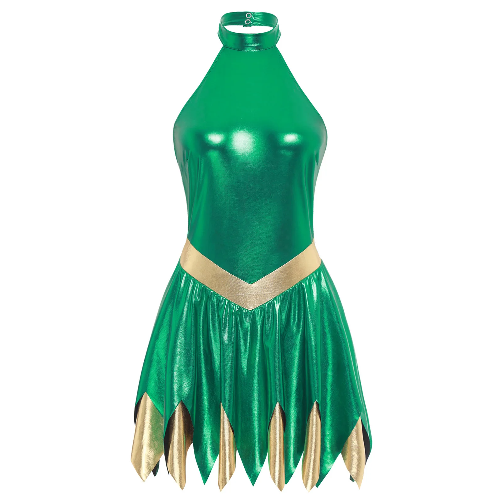 

Women Fairy Tale Costume Metallic Halter Sleeveless Tutu Dress Clubwear for Fairy Halloween Cosplay Fancy Dress Up Performance