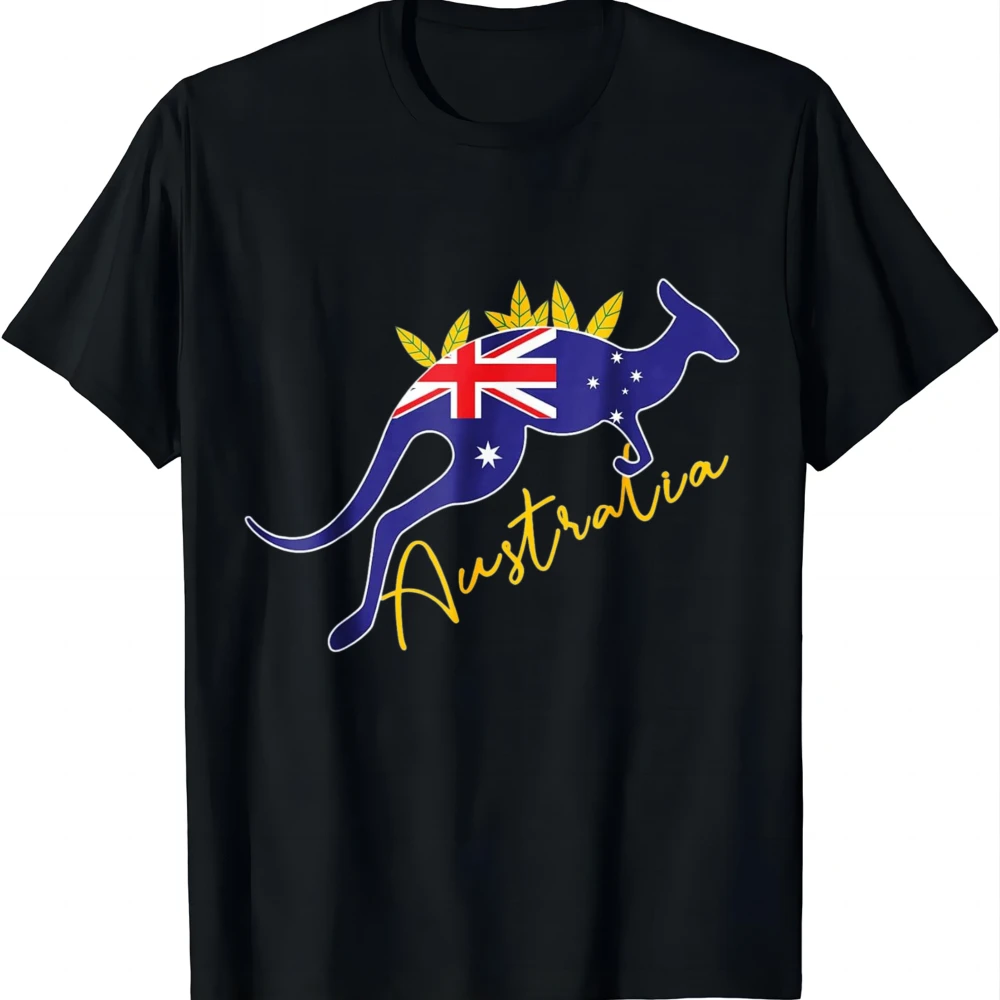 Australia Flag Kangaroo Australian Pride Souvenir Home T-Shirt Short Sleeve Tee Graphic T Shirts Camiseta Streetwear
