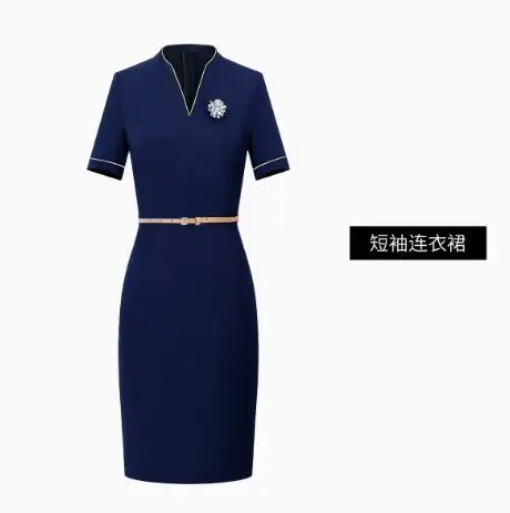 Flight Attendant Uniform Summer Beautician Dress Women Blue Work