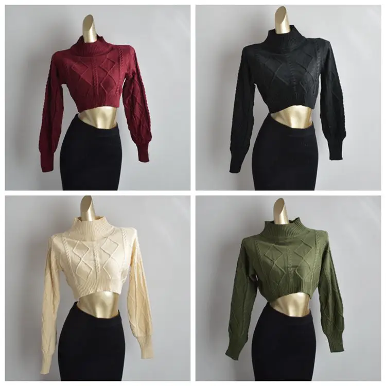 

Женский трикотаж Pure Color Thi Yarn Long Sve ort с воротником-стойкой, осень-зима, модный повседневный удобный топ