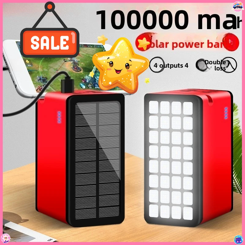 

100000mAh Solar Power Bank High Capacity Multi-Function with Stand Camping Outdoor Portable Charger
