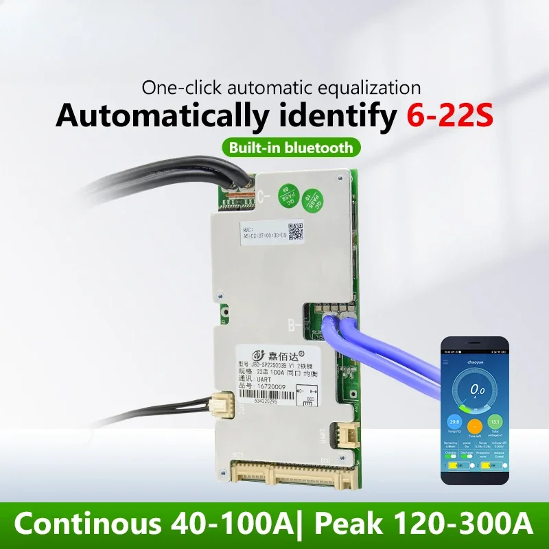 Build-in BT Automized Identify 6S-22S 16S 48V 17S 60V 20S 72V BMS LFP NMC 40A-100A With UART NTC