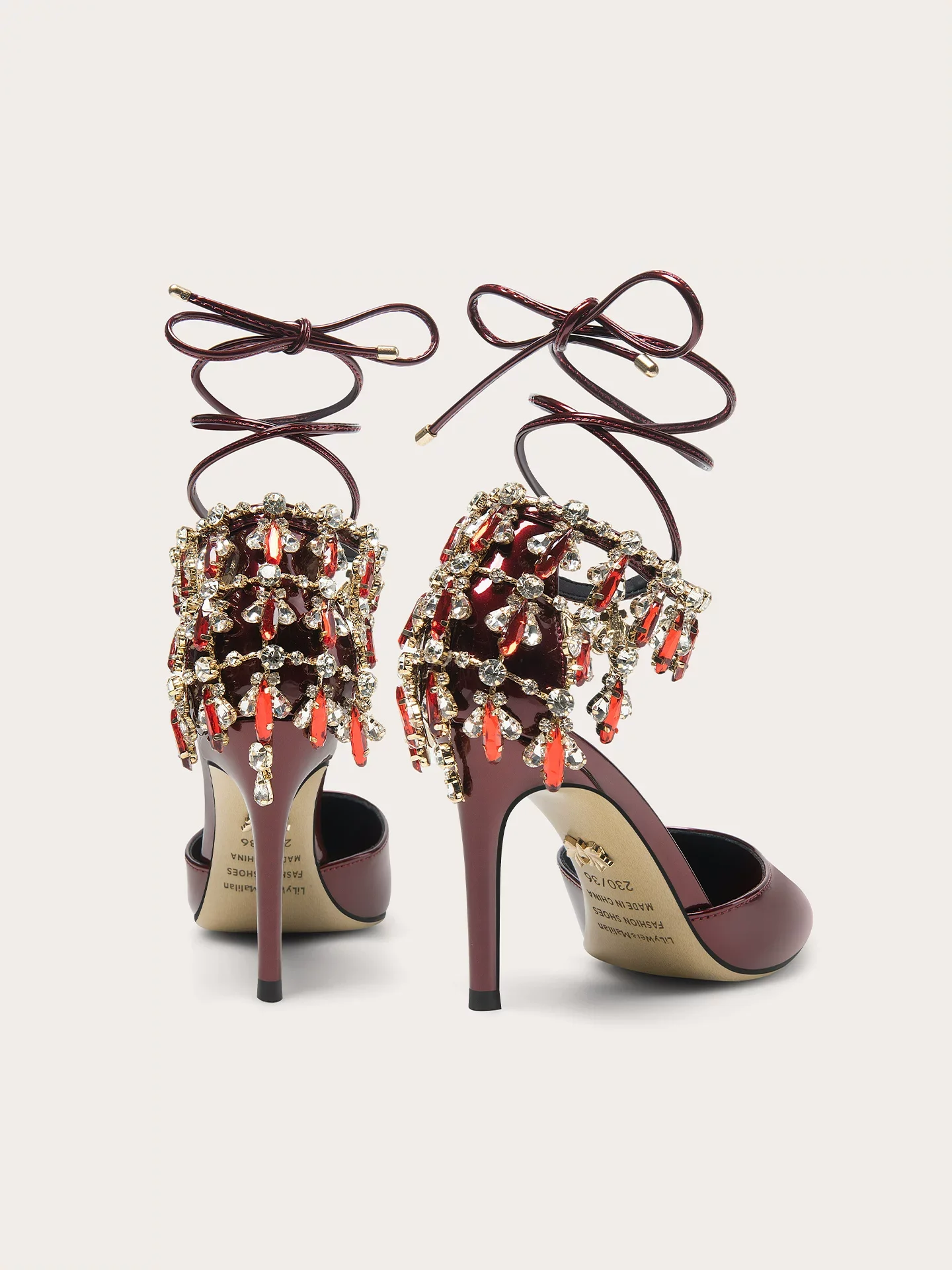 Summer New Lacquer Leather Water Diamond Tassel Strap High Heel Sandals Banquet Large Size Small Size Wide Edition Women's Shoes